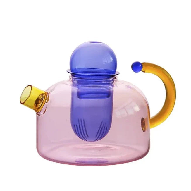 Elegant Borosilicate Tea Set with Unique Design and Vibrant Colors – Dishwasher Safe, 80 ml Mug, 400 ml Teapot