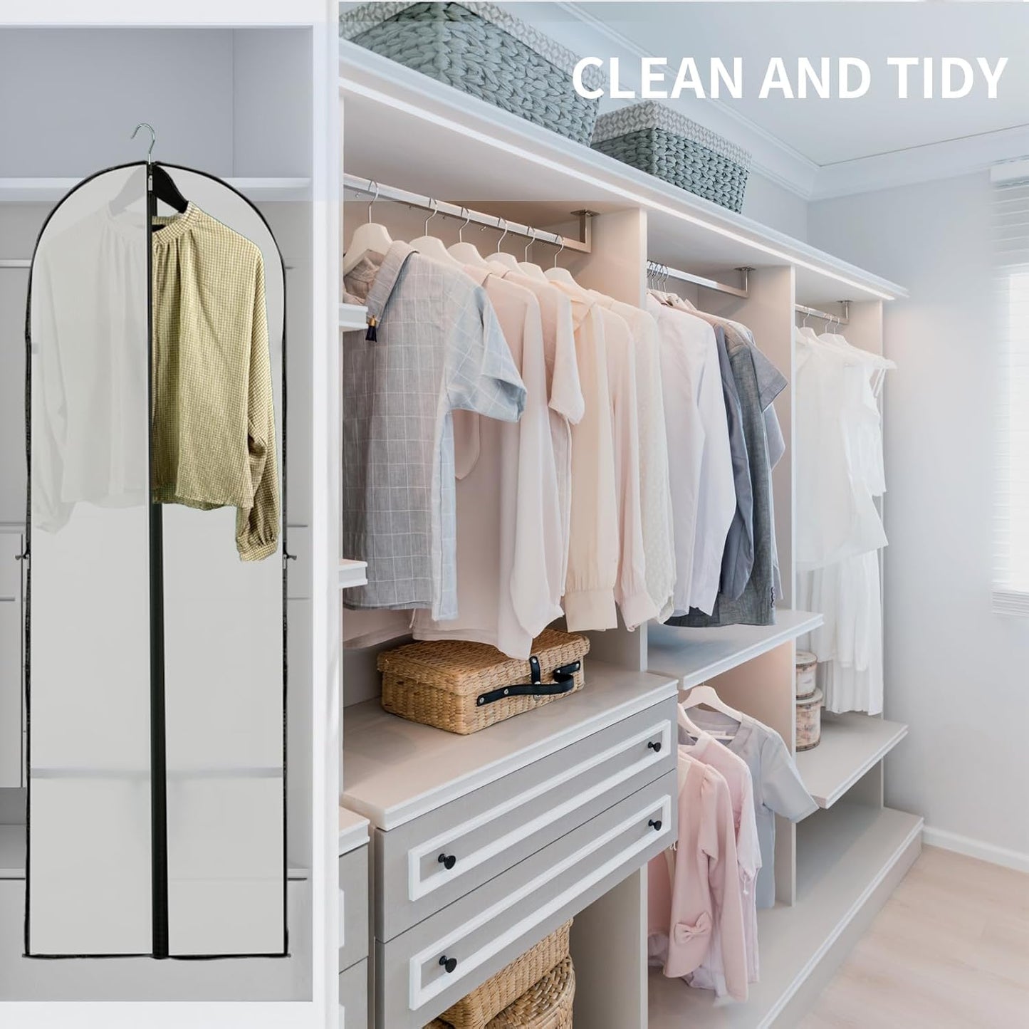 Long Garment Storage Cover – 70.87" (180.00 cm) Dress Bag with Zipper & Window (2-Pack)