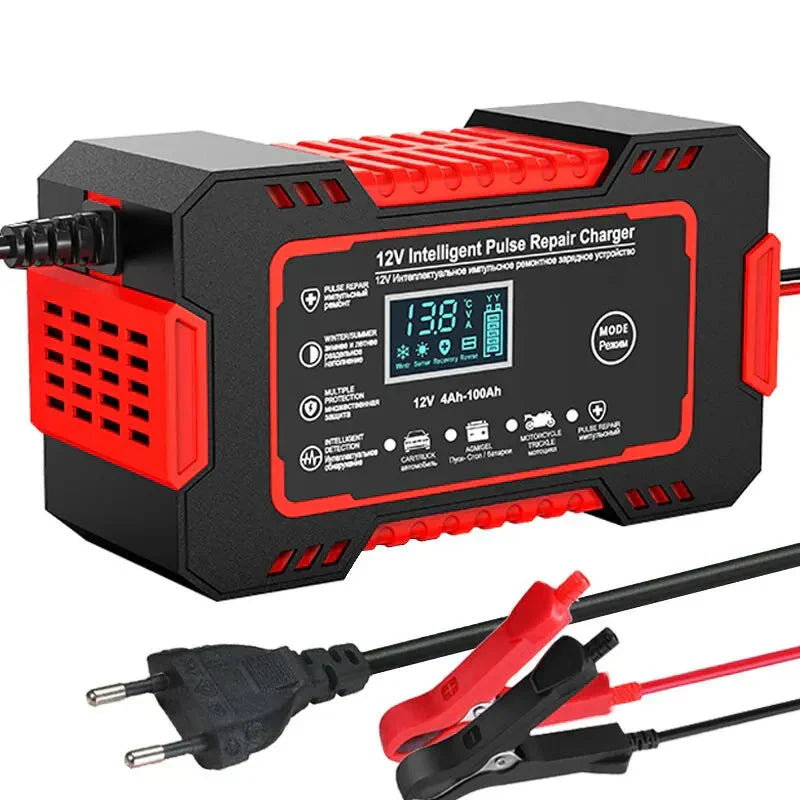 Olvoria | 12V 6A Smart Car Battery Charger | Pulse Repair, LCD Screen & Fast Charging for AGM, Gel & Lead Acid Batteries
