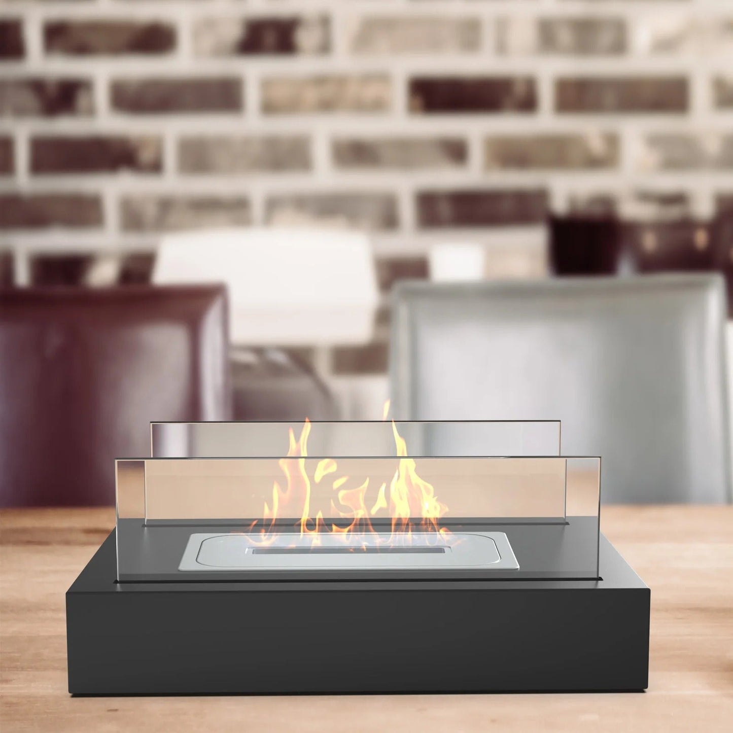 Olvoria | Bioethanol Table Fireplace – With Protective Glass, Indoor & Outdoor