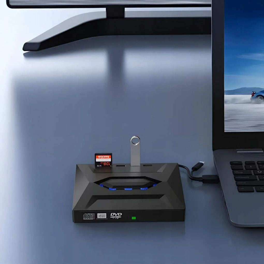 Olvoria | External DVD CD RW Drive Writer with USB Hub SD Card Reader