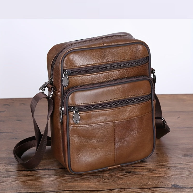 Olvoria | Leather Men’s Shoulder Bag – Spacious Cowhide Bag with Adjustable Strap