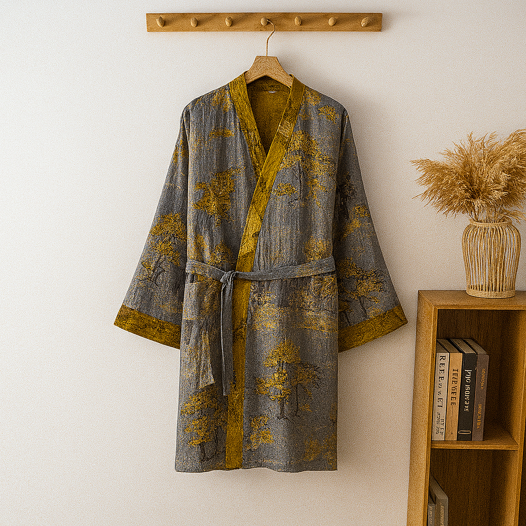 Olvoria | Men's Jacquard Kimono Robe with Tie Belt