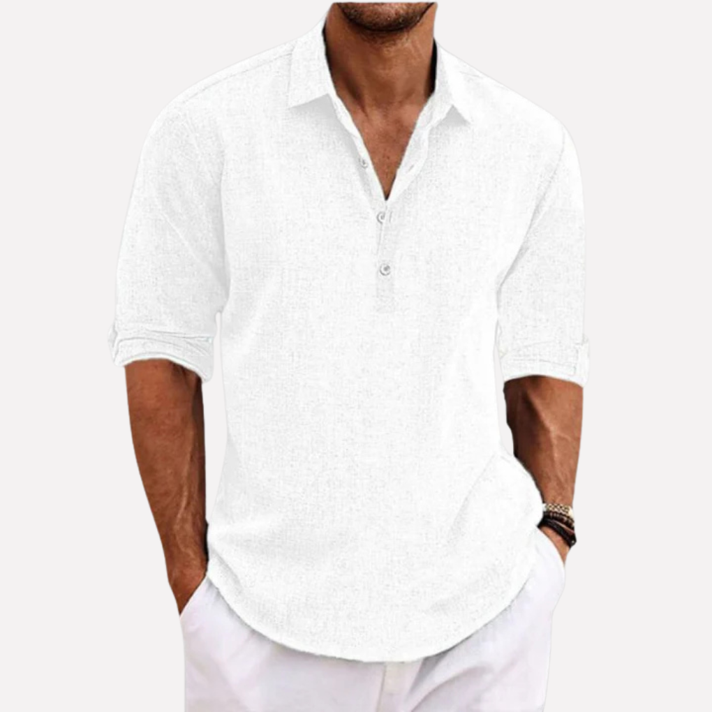 Olvoria | Men's Linen Blend Henley Shirt