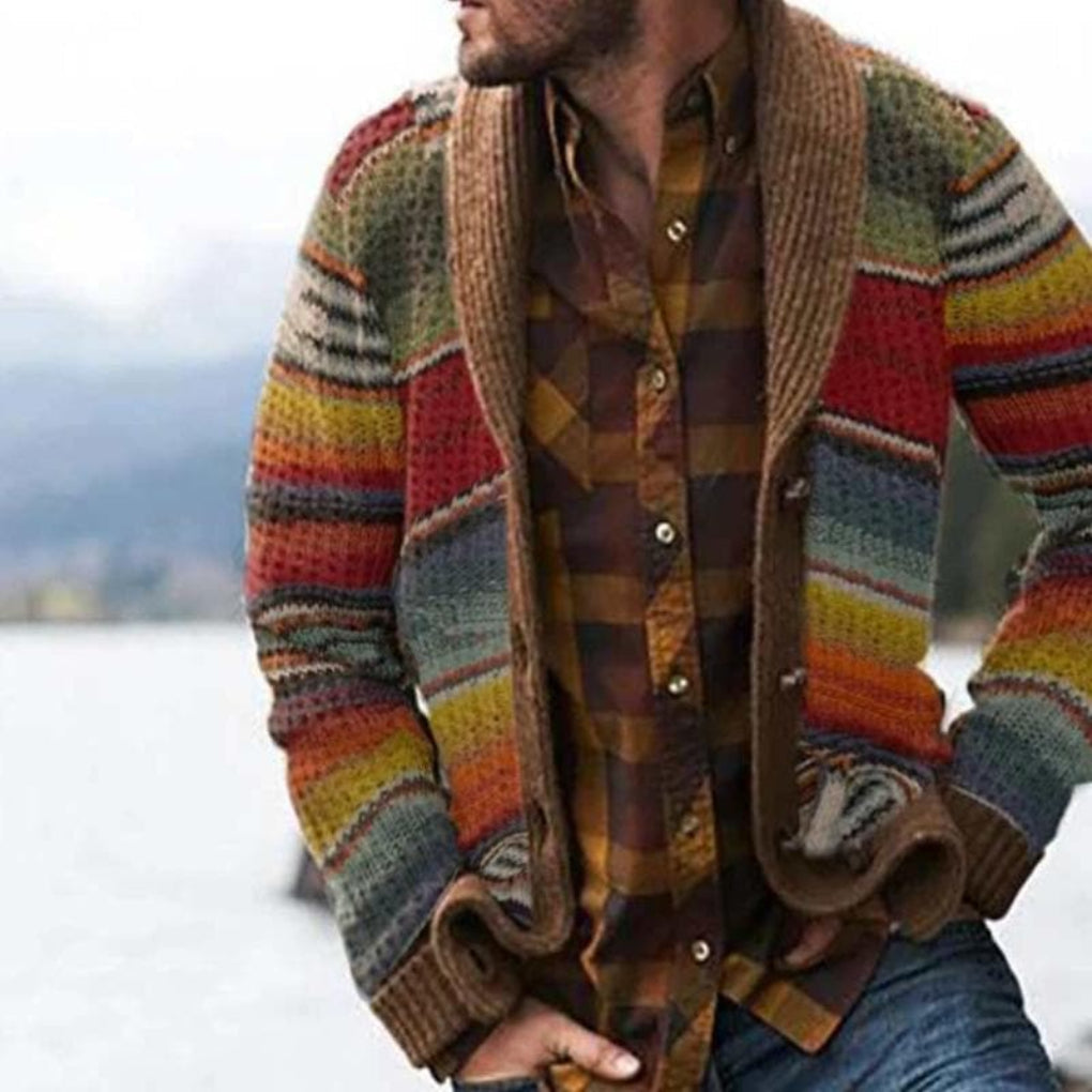 Olvoria | Men's Open Front Striped Knit Cardigan Sweater