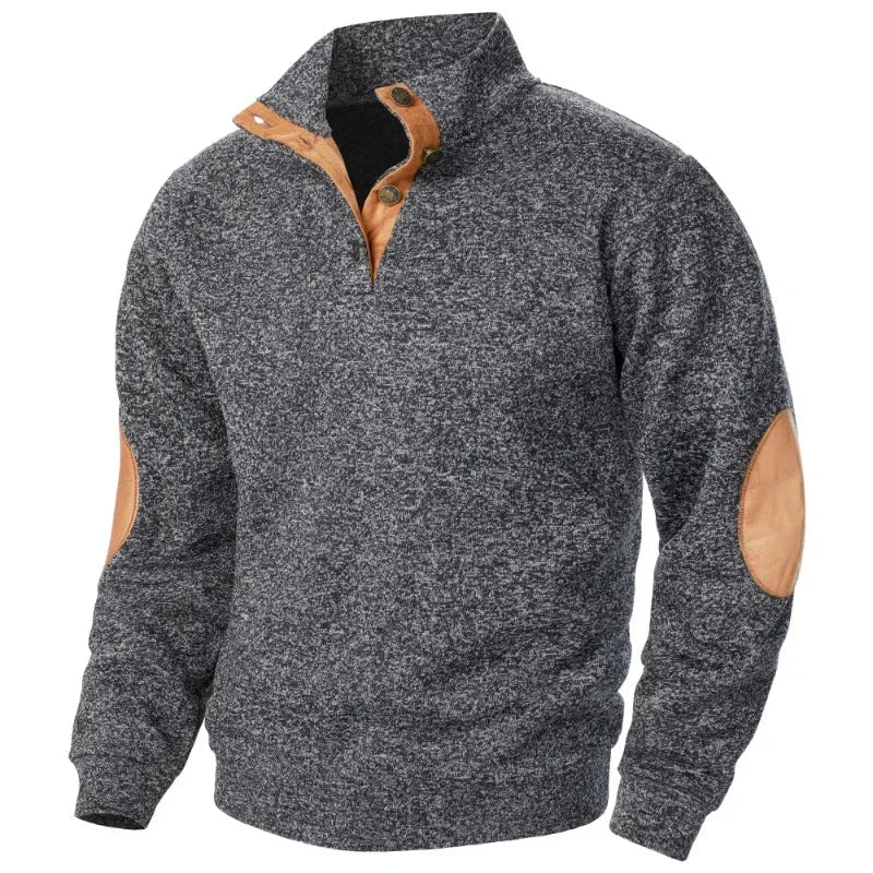 Olvoria | Men's Quarter-Zip Pullover Sweatshirt with Suede Patches