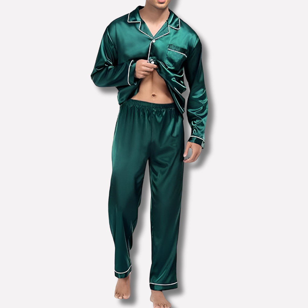 Olvoria | Men's Satin Pajama Set with Piping