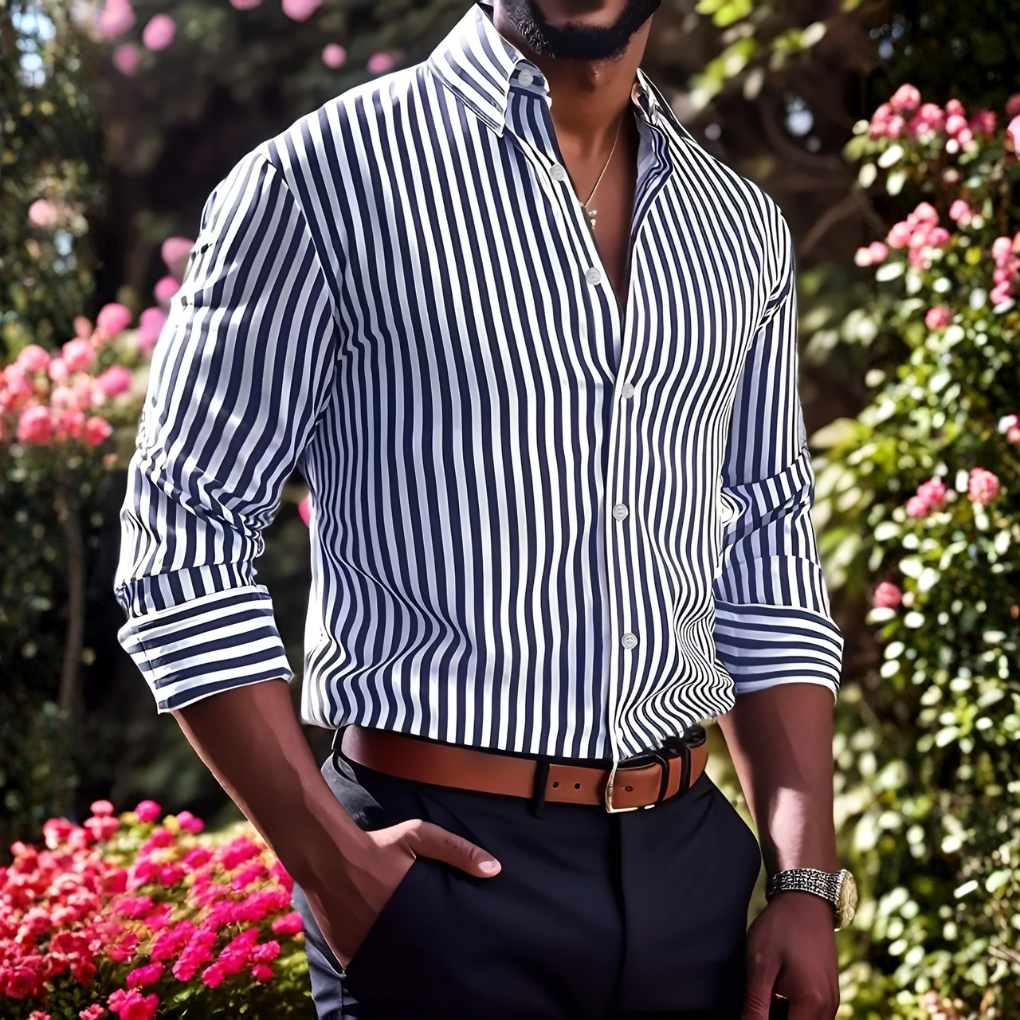 Olvoria | Men's Striped Button-Up Dress Shirt