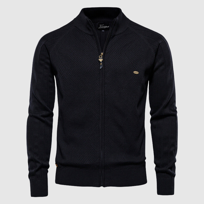 Olvoria | Men's Zip-Up Knit Cardigan with Diamond Stitch
