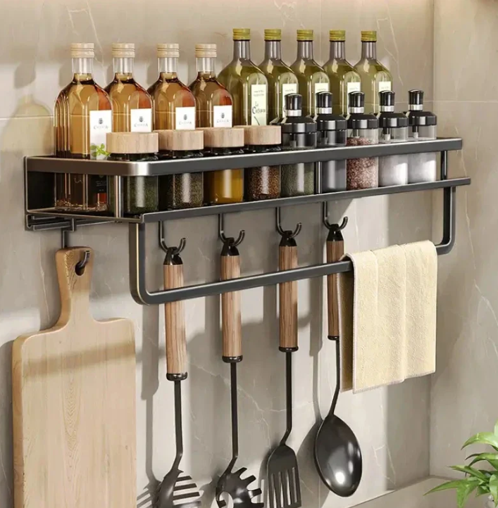 Olvoria | Metal Wall Shelf for Kitchen | Space-Saving Storage | Black