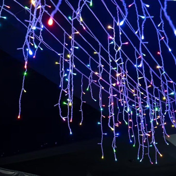Olvoria | Quntis 50m LED Icicle Light String | IP44 Weatherproof | 36V Low Voltage | 500+ LEDs | Icicle Waterfall Effect | Warm White