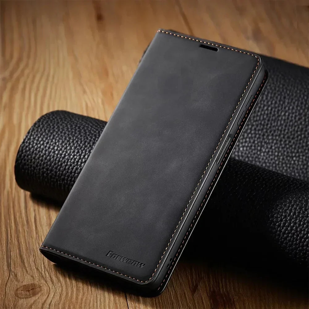 Olvoria | Samsung Case: Magnetic Leather Pouch for Stylish Protection