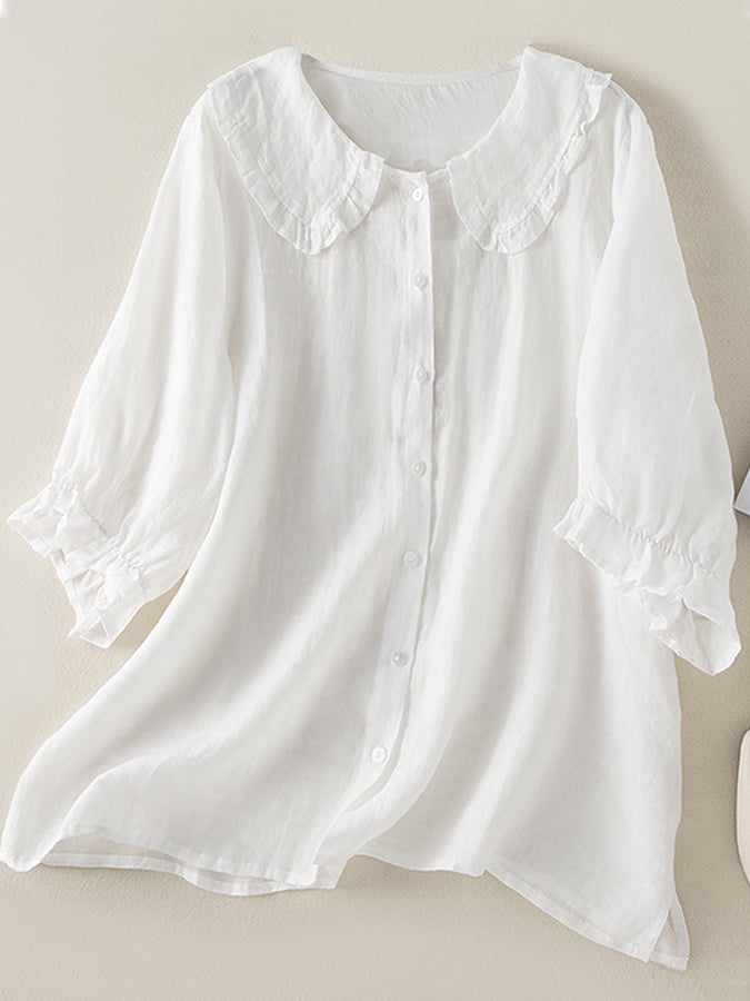 Olvoria | Women's Button-Front Shirt with Ruffled Collar & Sleeves