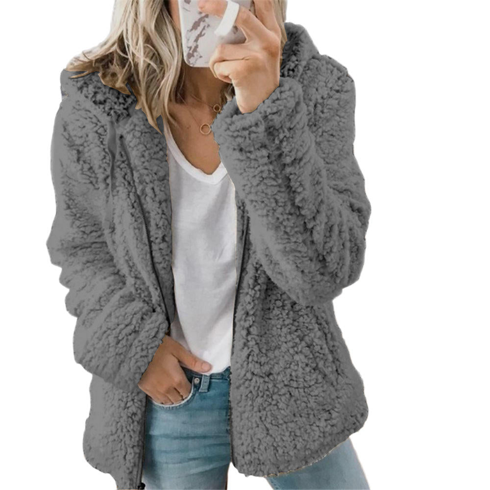 Olvoria Women's Fashion | Elegant Bear Teddy Fur Coat: Soft Fleece Coat with Pockets and Zipper