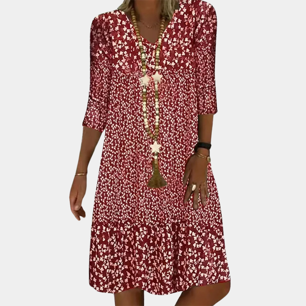 Olvoria | Women's Floral Midi Dress with V-Neck