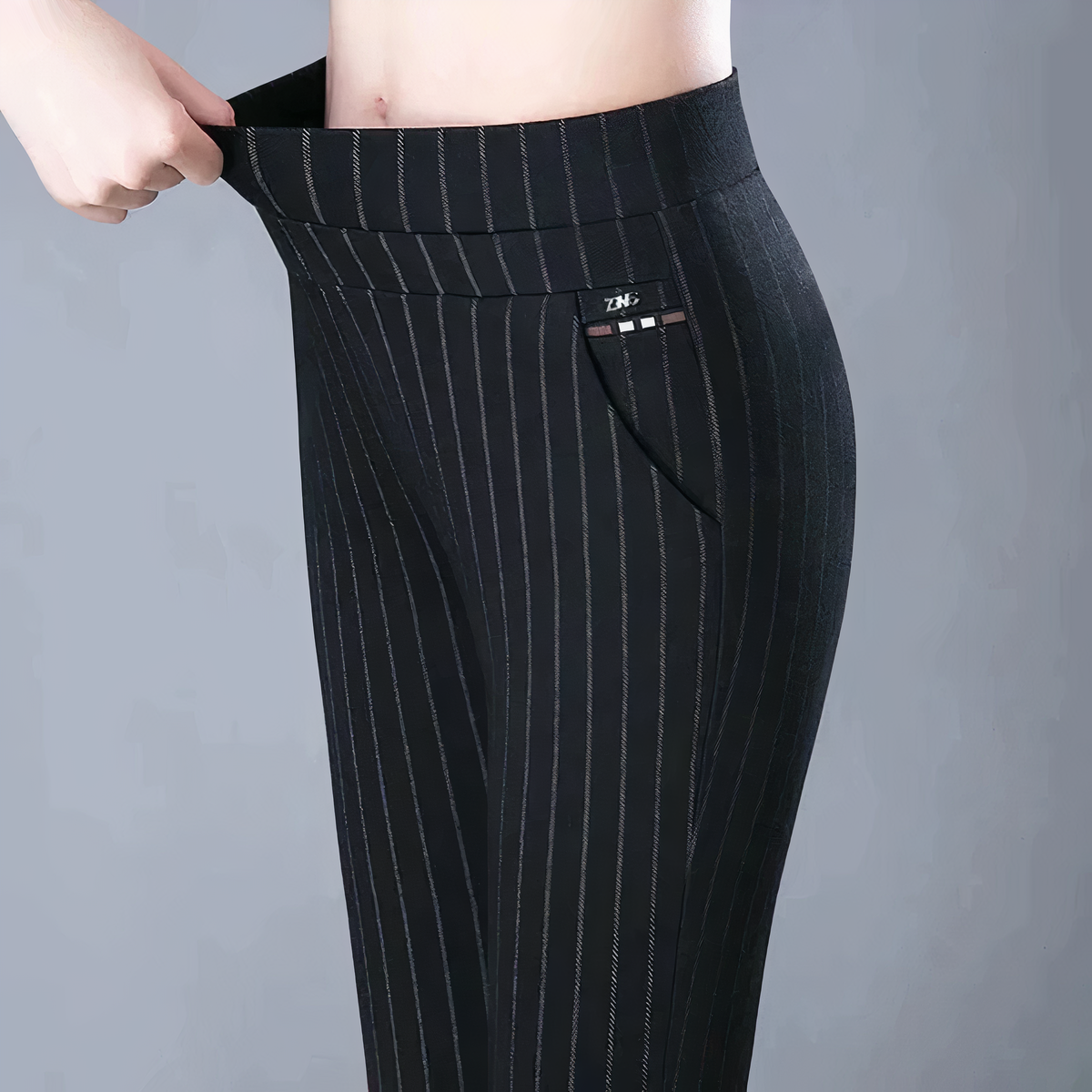 Olvoria | Women's High-Waist Pinstripe Trousers with Pockets