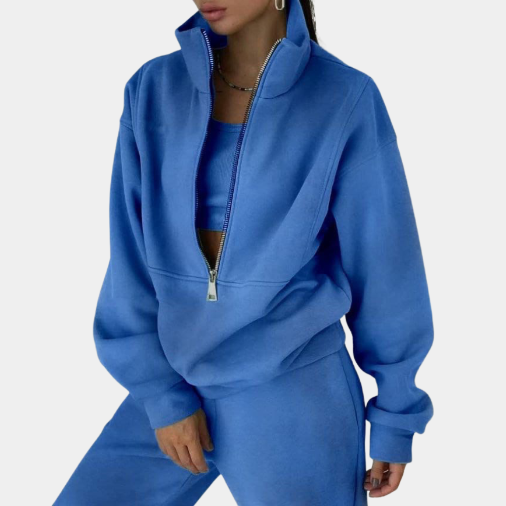 Olvoria | Women's Oversized Sweat Suit Set with Zip Collar