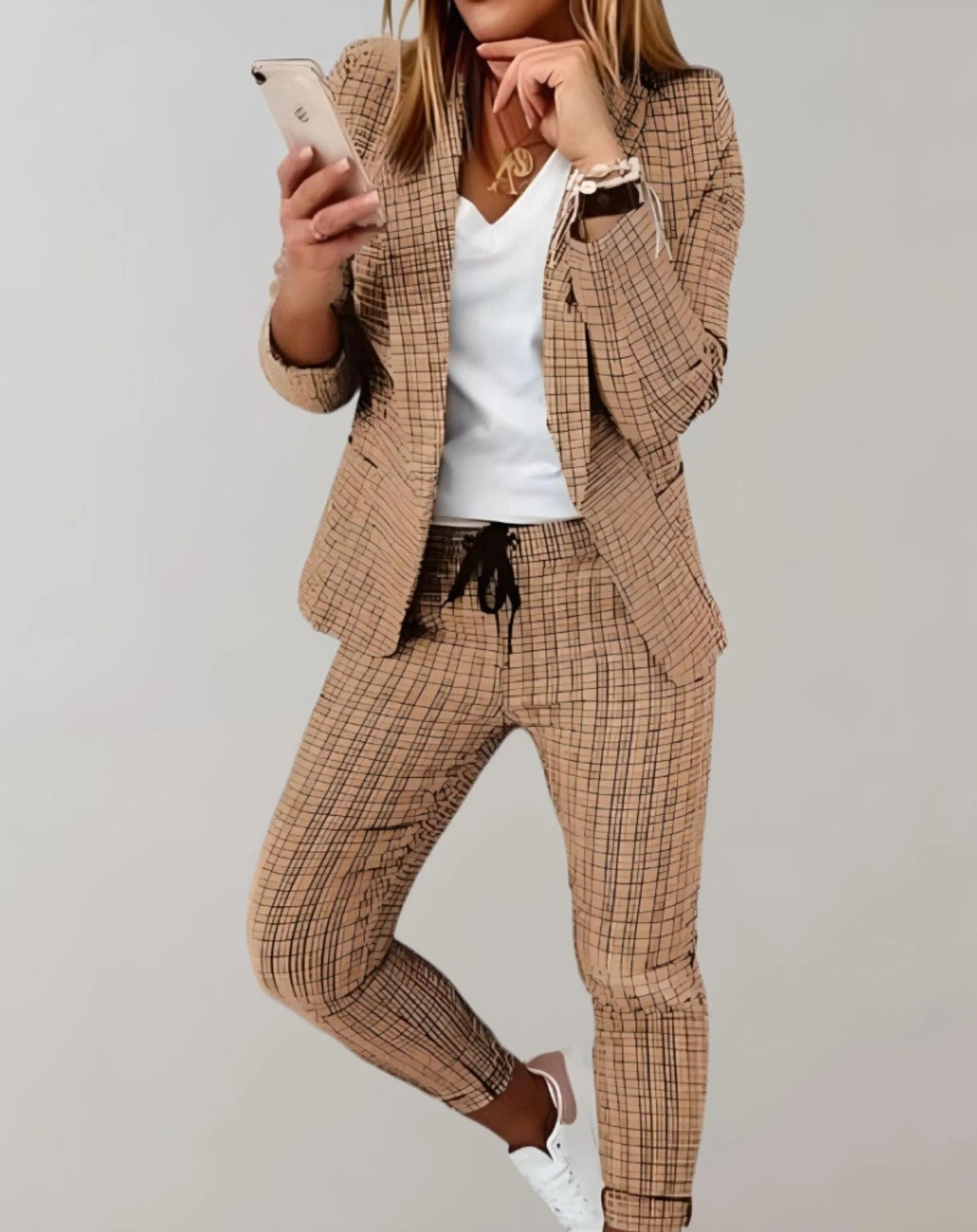 Olvoria | Women's Plaid Blazer & Trouser Suit