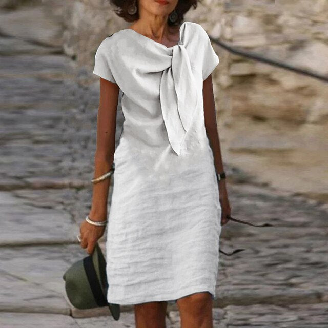 Olvoria | Women's Short Sleeve Bow Neck Sheath Dress