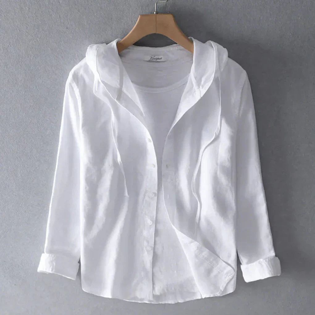Olvoria | Women's Striped Hooded Linen Shirt