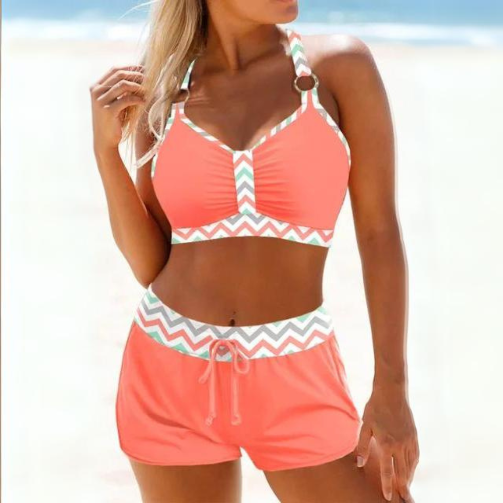Olvoria | Women's Striped Swimsuit with Shorts