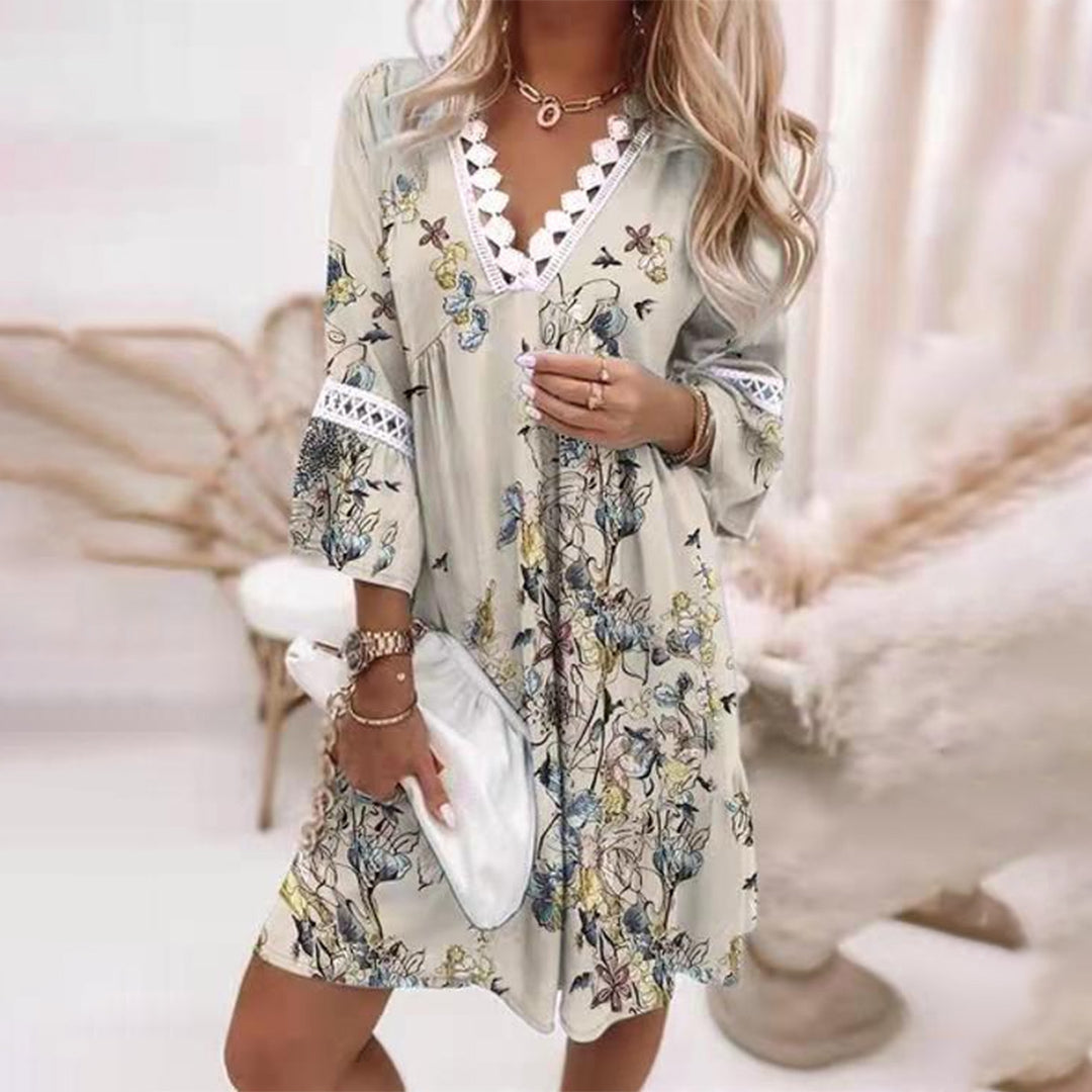 Olvoria | Women's V-Neck Mini Dress with Crochet Trim