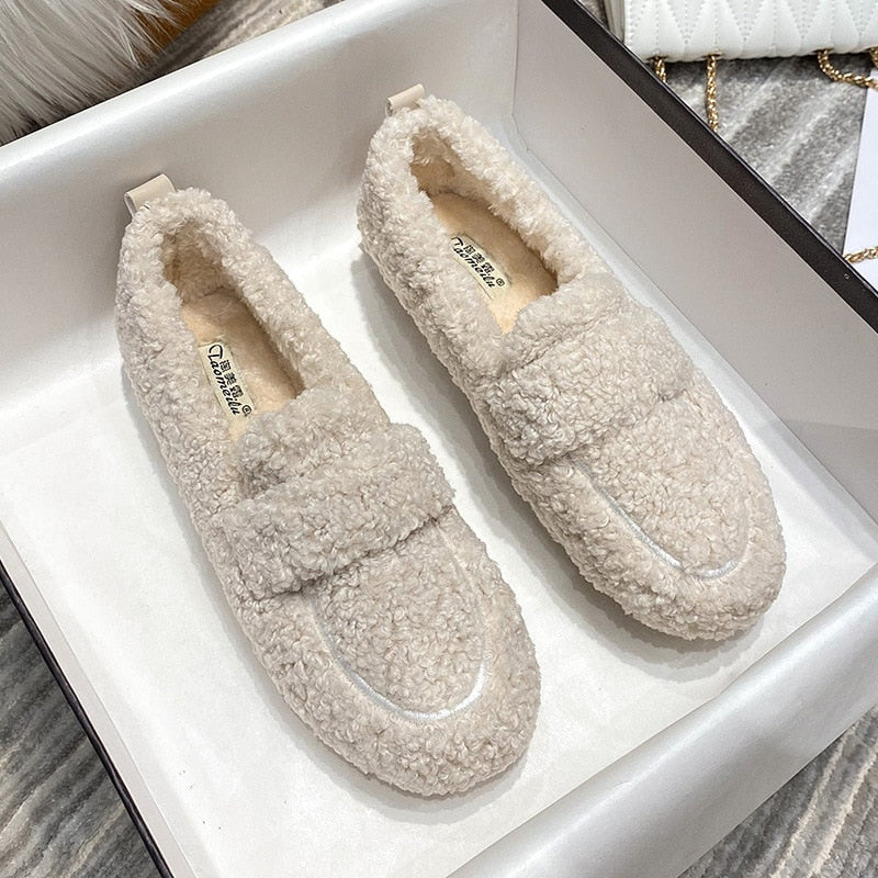 Olvoria | Women's Warm Loafers Fuzzy Slip-Ons
