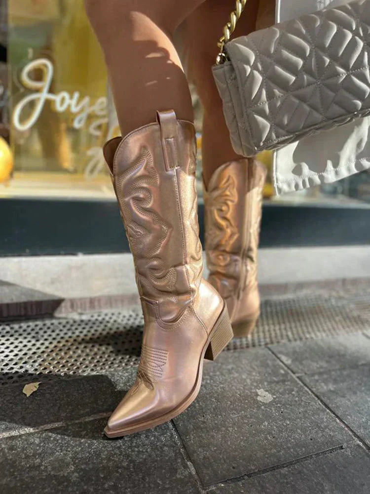 Olvoria | Women's Western Cowboy Boots with Metallic Finish