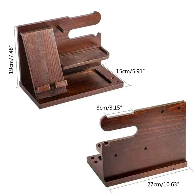 Olvoria | Wooden Nightstand Phone Docking Station – Multifunctional Shelf for Wallet, Watch, and Storage, Ideal for Valentine's Day