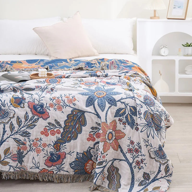 Rustic Artistic Flora Blanket | 100% Floral Cotton Blanket