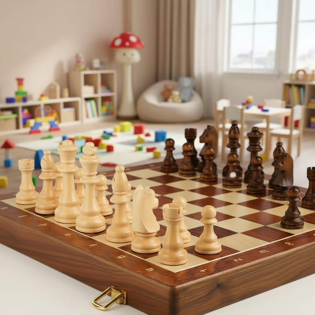 STRATEGIQON – Premium chess set made of wood with classic, foldable walnut wood board
