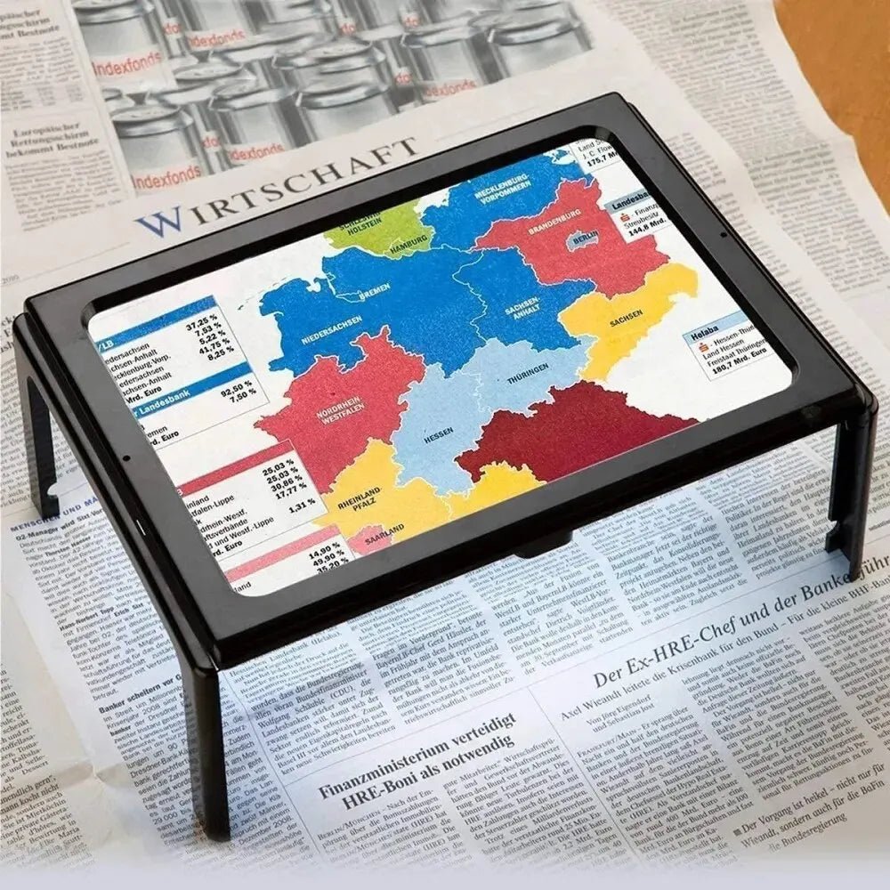 TEXTDESK – Foldable 3x Table Magnifier with LED Lighting for Hands-Free Reading