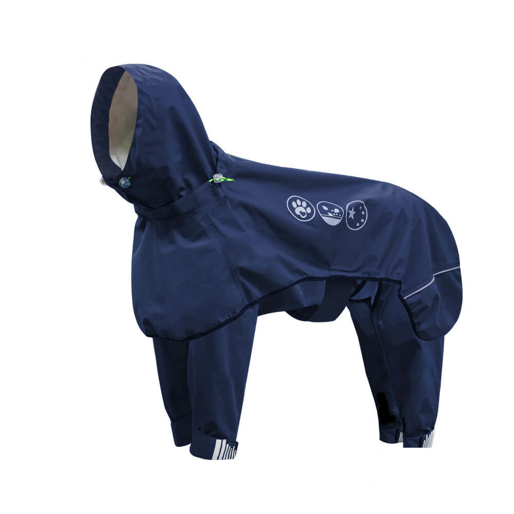 Waterproof Dog Raincoat with Four Legs and Reflective Pattern Hood