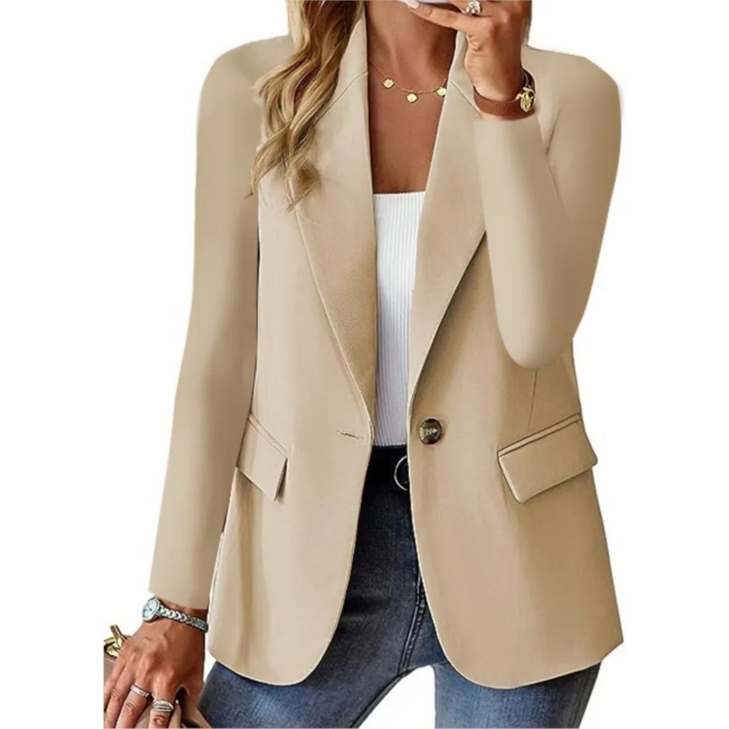 Women's Long Sleeve Slim Fit Blazer with Buckle - Autumn Edition