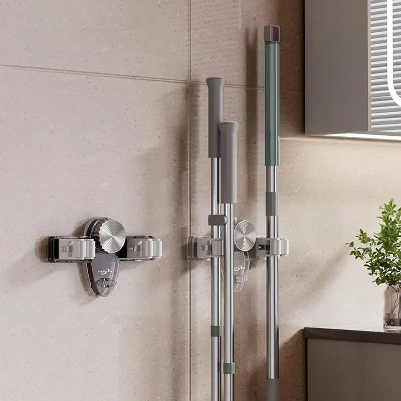 (1+1 Free) Broom Holder with Suction Cups – Space-Saving Wall Mount with Adjustable Hooks