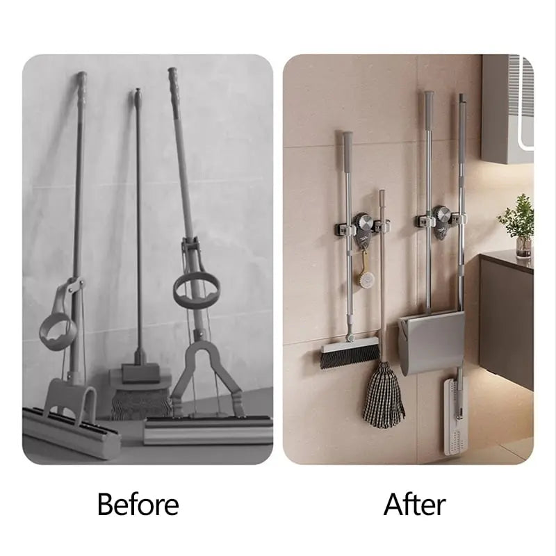 (1+1 Free) Broom Holder with Suction Cups – Space-Saving Wall Mount with Adjustable Hooks