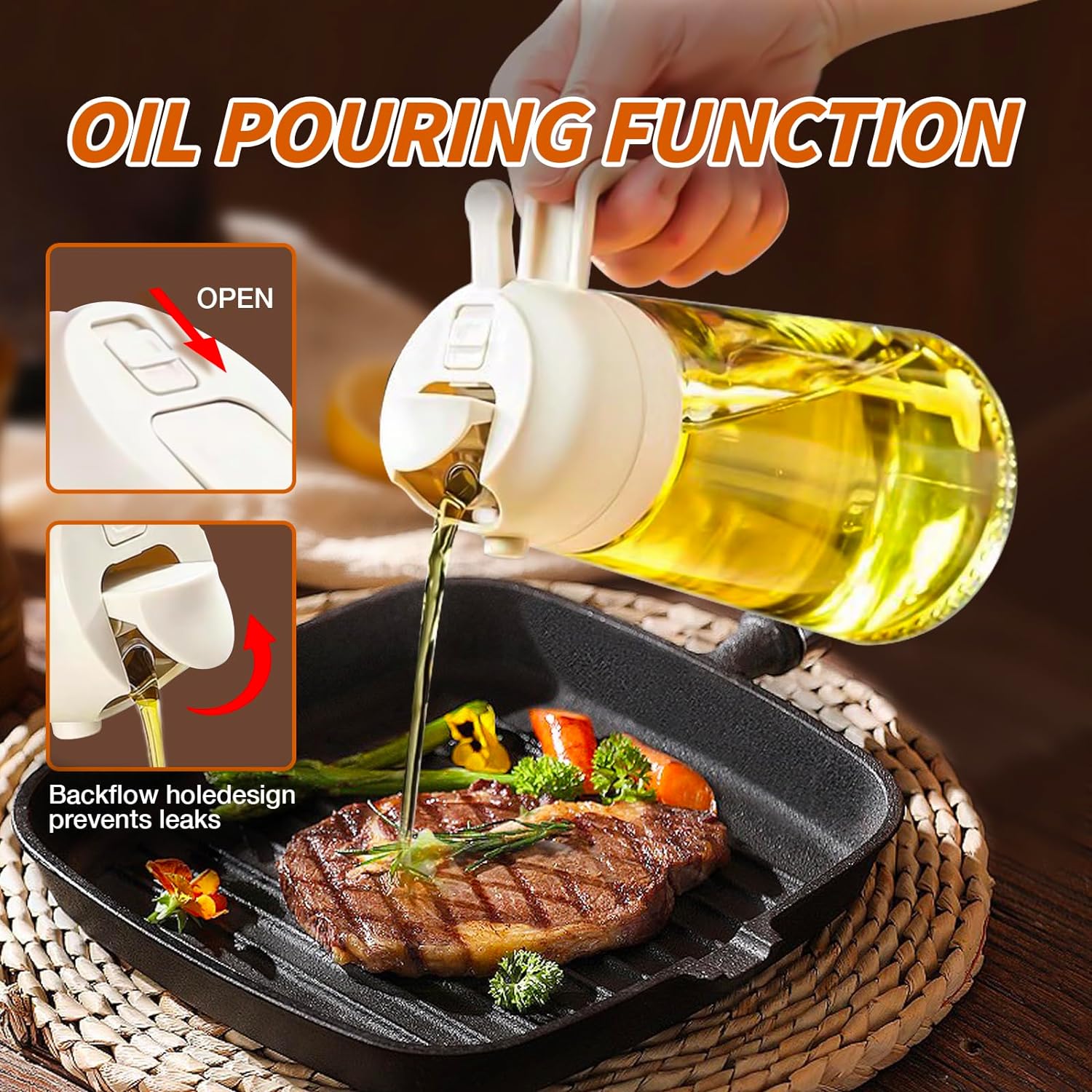 2-in-1 Olive Oil Spray - Premium 470mL Glass Bottle