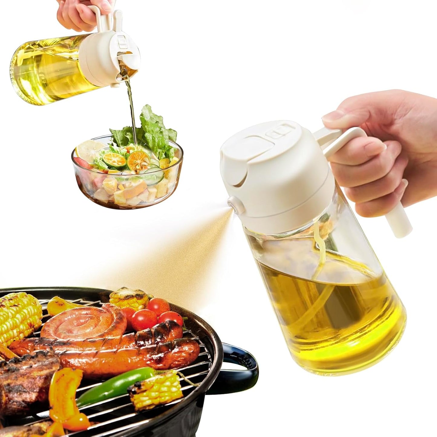 2-in-1 Olive Oil Spray - Premium 470mL Glass Bottle