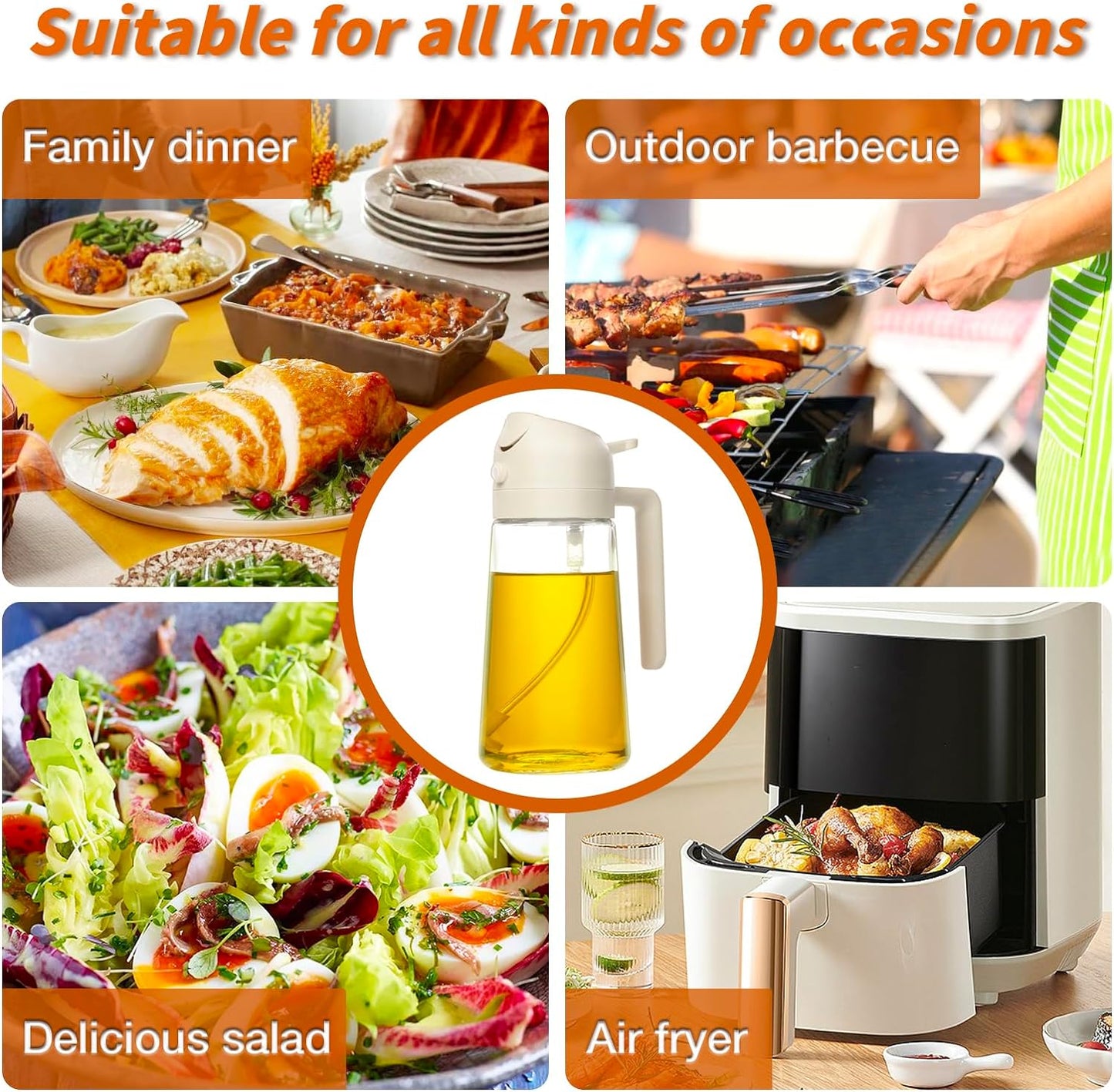 2-in-1 Olive Oil Spray - Premium 470mL Glass Bottle