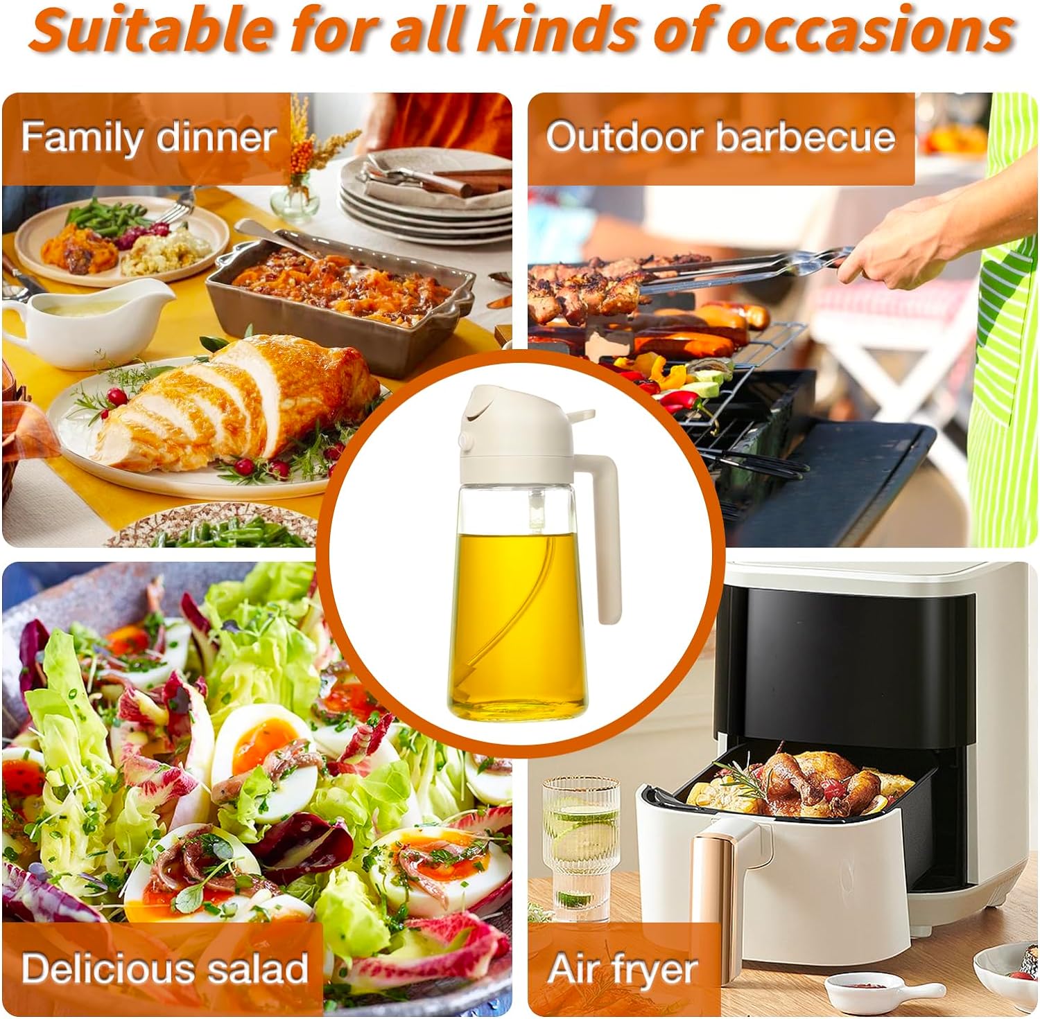 2-in-1 Olive Oil Spray - Premium 470mL Glass Bottle