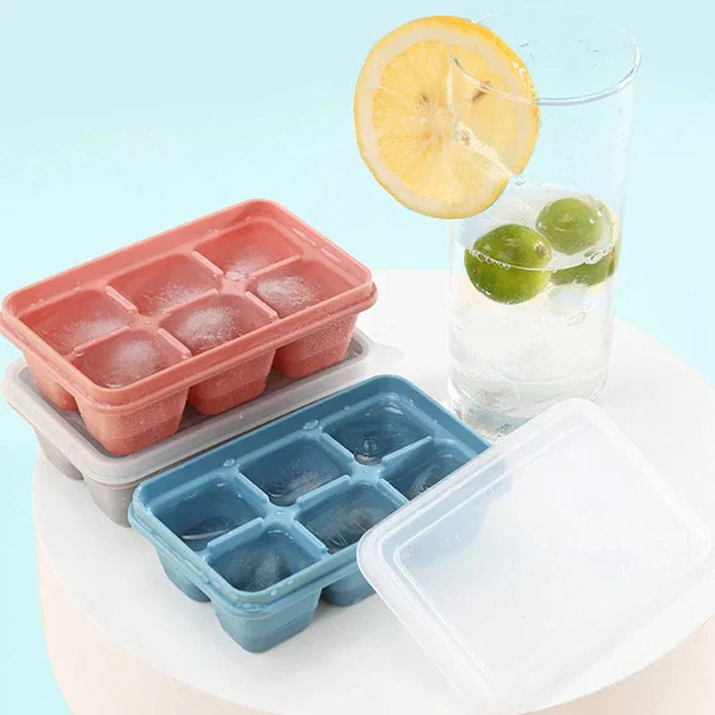 3 Plastic Ice Cube Trays with Lid - 6 Compartments
