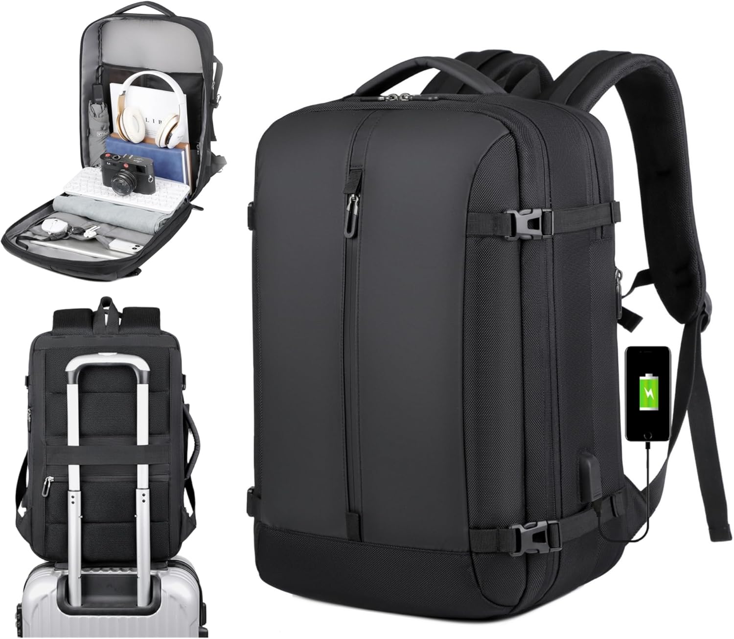 40L Expandable Waterproof Travel Backpack with USB Port & 17” (43.18 cm) Laptop Sleeve – AirVoyage