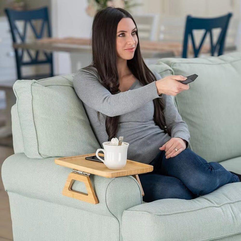 Adjustable Bamboo Clip-On Arm Tray Table