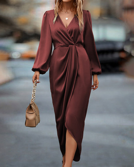 Agnès - Belted Long Sleeve Dress with Slit