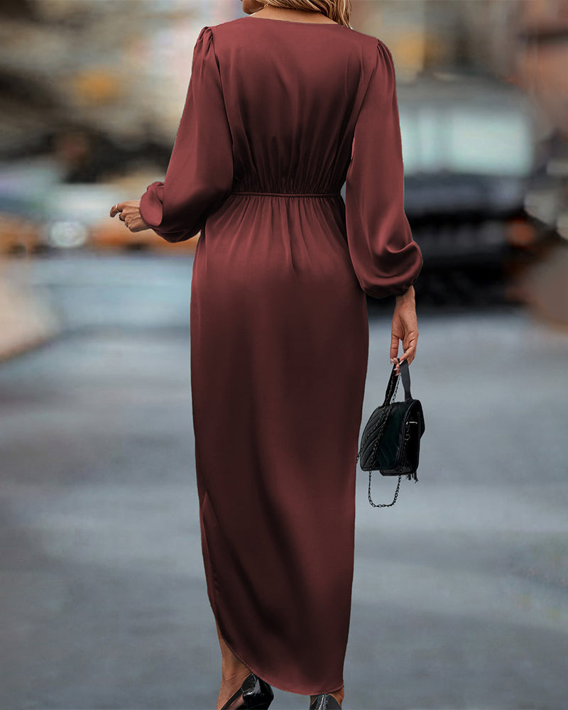 Agnès - Belted Long Sleeve Dress with Slit