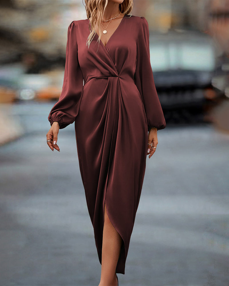 Agnès - Belted Long Sleeve Dress with Slit