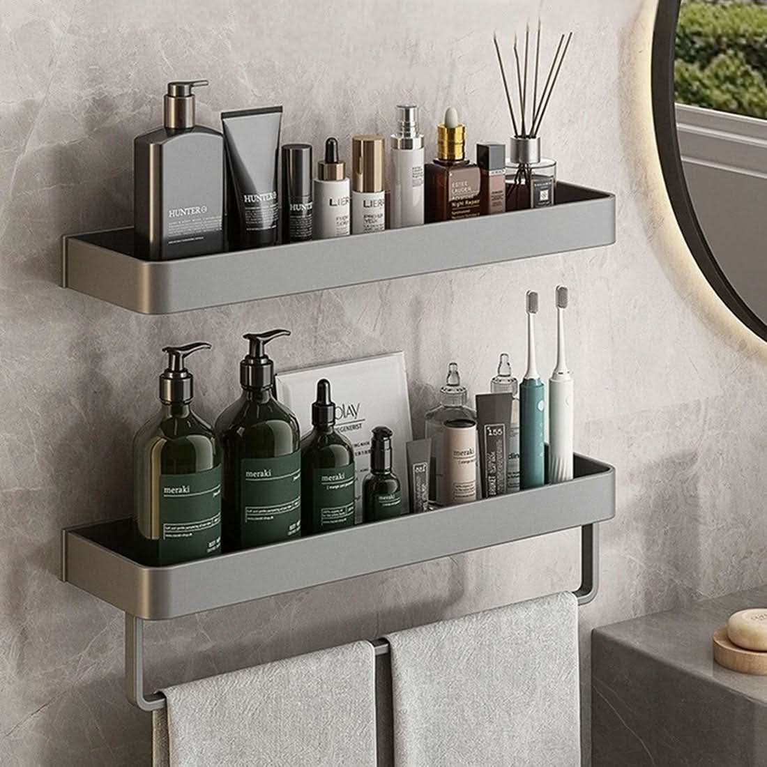 AQUASHELF – Elegant Wall Shelf for Bathroom with Towel Holder & Drill-Free Installation