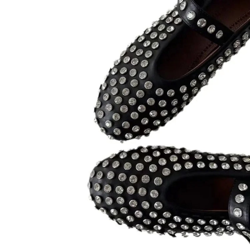 Bold Mary Jane Ballet Flats with Polished Strap and Decorative Studs