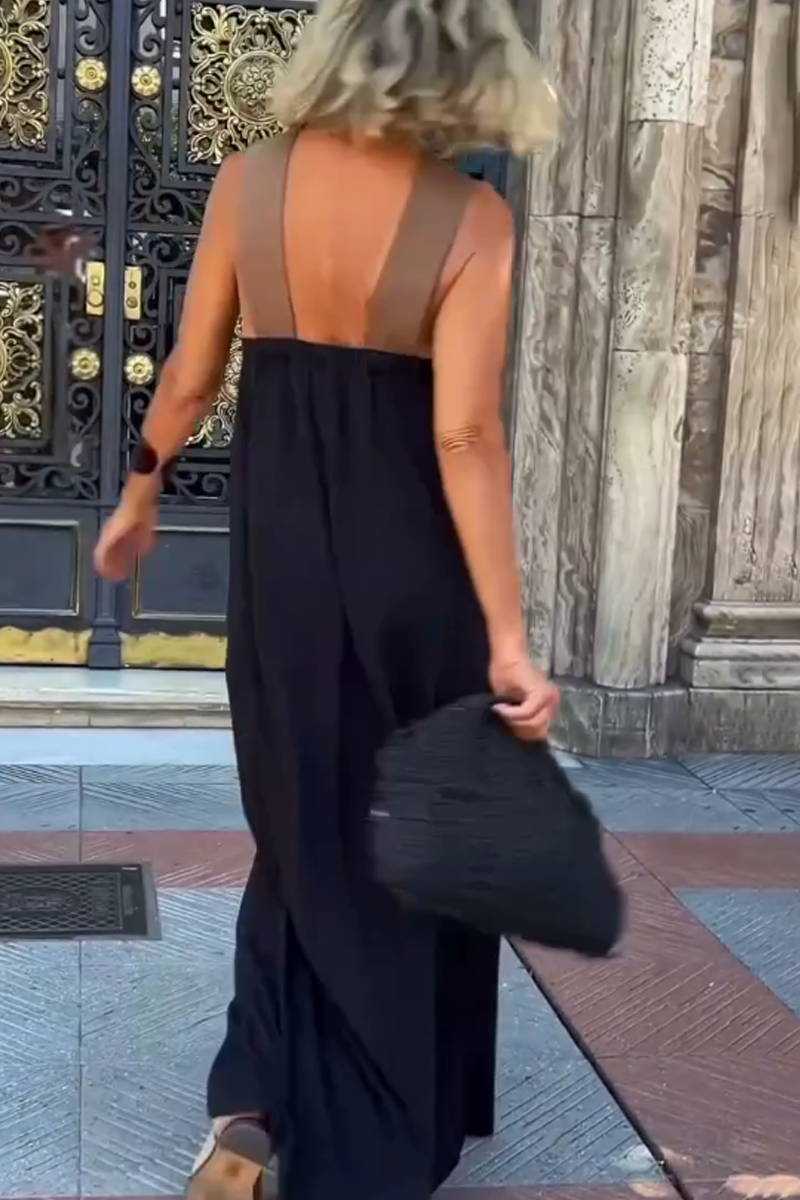 Cross Halter Neck Sleeveless Stitching Dress