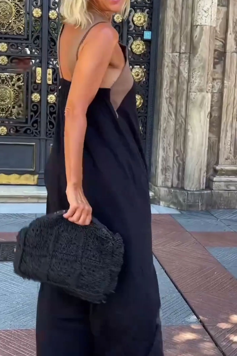 Cross Halter Neck Sleeveless Stitching Dress